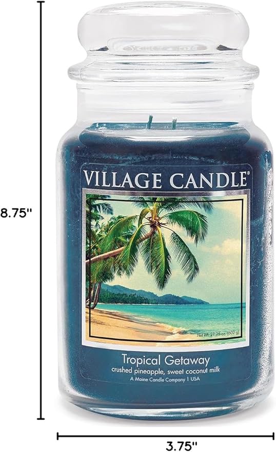 Village Candle Tropical Getaway, Large Apothecary Jar, Scented Candle, 21.25 oz.