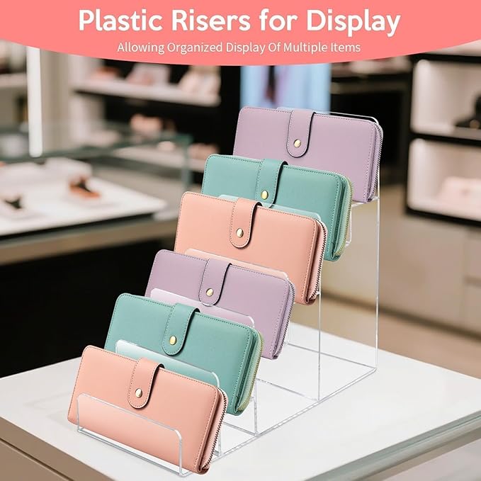 6-Tier Acrylic Purse Display Stand,Clear Wallet Display Organizer Handbag Stand Jewelry Shelf Plastic Perfume Stands Acrylic Shelf Risers Nail Polish Rack for Sunglasses Props Cosmetic Purse Handbag