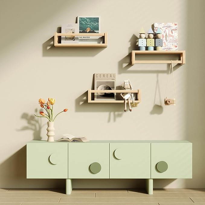 TidyCorner Upgraded Thick Floating Shelves - Multi-Use Wall-Mounted Bookshelves for Kids and Nursery, Ideal for Books, Toys, Spice Rack, Decor - NaturalWood