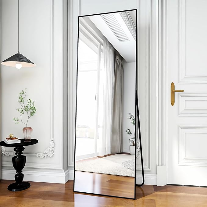 BEAUTYPEAK Full Length Mirror 64"x21" Nano Glass, Standing Rectangle Floor Mirrors Body Dressing Wall-Mounted for Living Room, Bedroom, Black