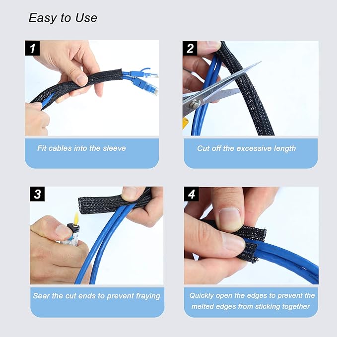 CrocSee 25ft - 1 inch Braided Cable Management Sleeve Cord Protector - Self-Wrapping Split Wire Loom for TV/Computer/Home Theater/Engine Bay - Black