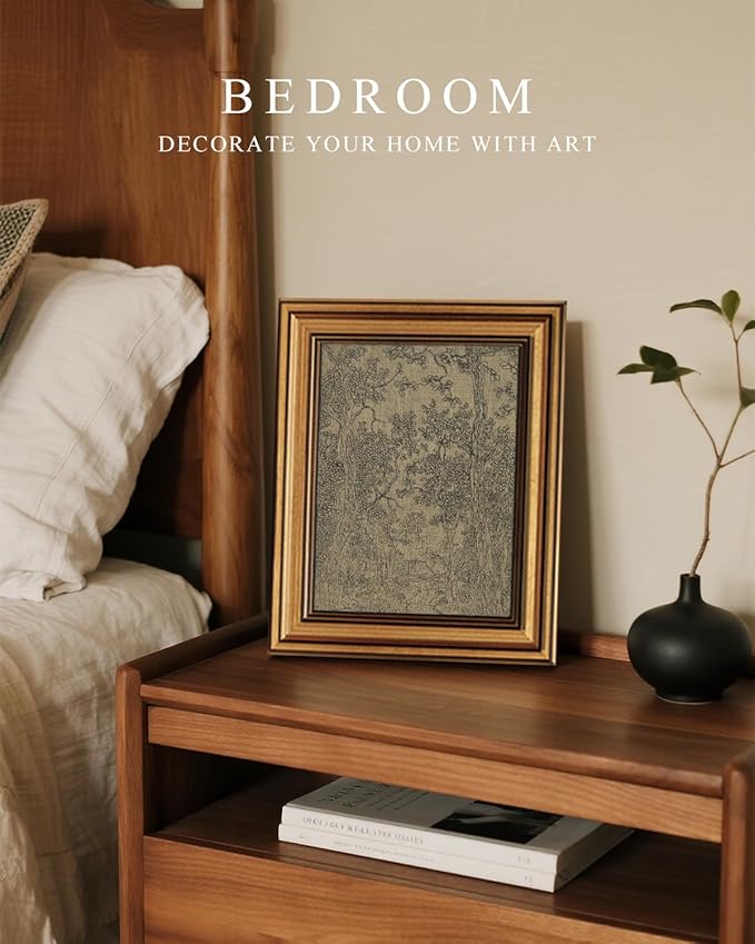 HUARCEY Gold Framed Canvas Wall Art, Antique Sketch Landscape Pictures Vintage Decor, Bedroom Kitchen Shelf Decor, Dark Moody Retro Country Farmhouse Canvas Paintings, 8x10inch