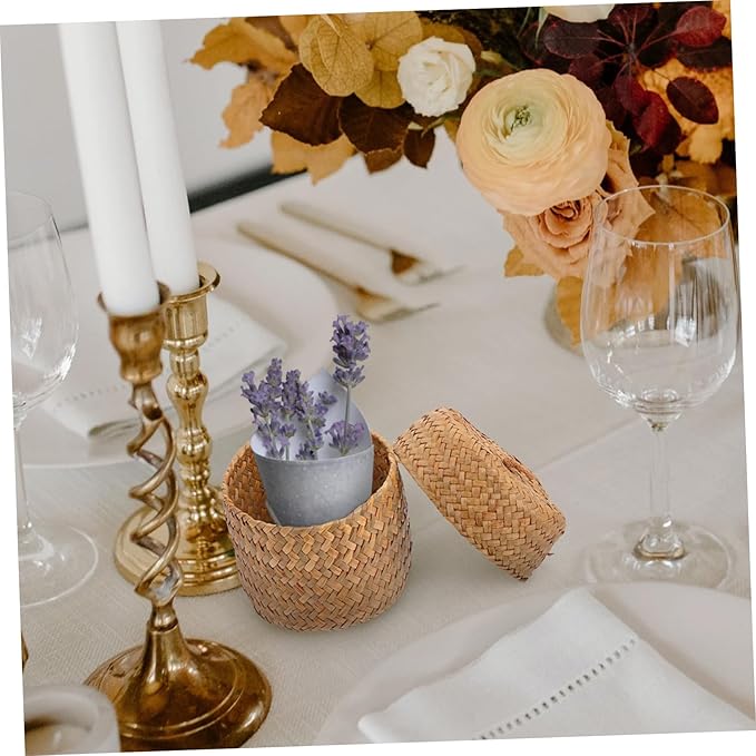VALICLUD Wicker Lidded Basket Storage Box Lid for Home Handmade Basket Decorative Flower Bin