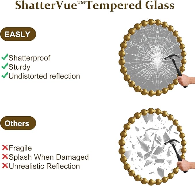Easly Round Mirror for Wall, 32 Inch Gold Beaded Frame Decorative Vanity Mirror, Circle Bathroom Mirror with High-Definition Lense, Modern Wall Decor for Bathroom, Living Room, Bedroom, Entryway