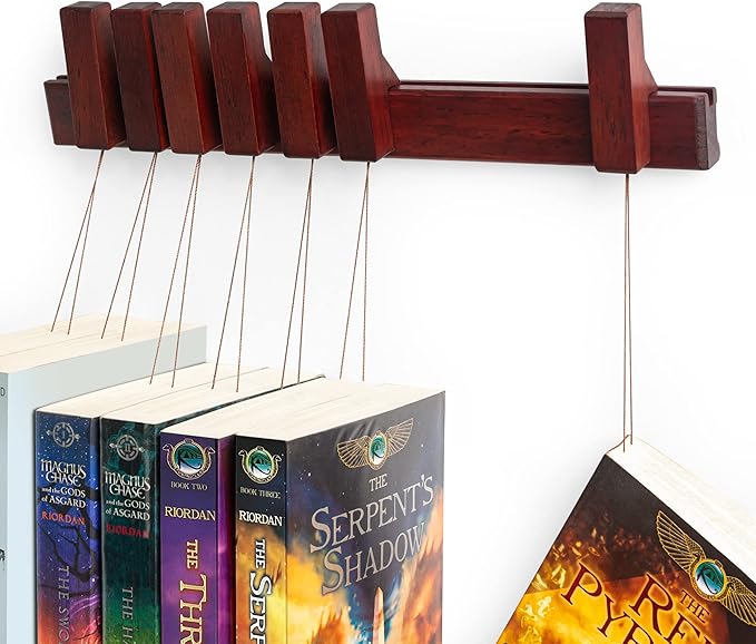 Ash Harbor Floating Wall Bookshelf - Wall Mounted Book Organizer with Included Bookmarks - Hardwood Hanging Bookshelf for Bedroom, Living Room, or Kitchen - A Thoughtful Gift for Book Lovers (Dark)