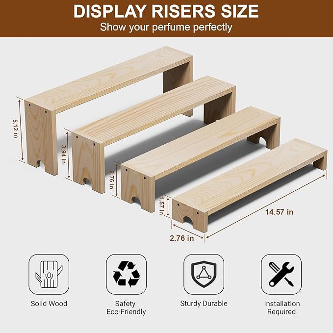 14 Inch Large Wooden Tiered Riser Display Stands, 2 Set Stackable Wooden Cupcake Stand Dessert Table Display Set,Tiered Shelf Organizer,Display Stands Shelf,Vendor Booth Display Items for Vendor Events(Natural Wood Color)