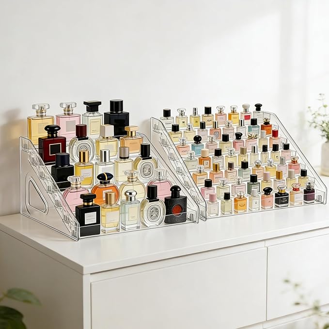 2 Pack 6 Tier Perfume Organizer Stand, Versatile Acrylic Perfume Organizer Holder Display Stand Storage Tray for Figures Makeup Nail Polish Graded Cards Organization