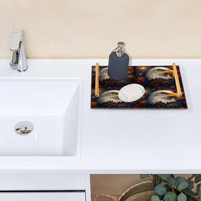 CEBUGI Bird Acrylic Decorative Coffee Table Tray Ottoman Tray with Anti Slip Pad Serving Tray with Gold Handles for Bathroom Living Room,7.87 x 11.81in