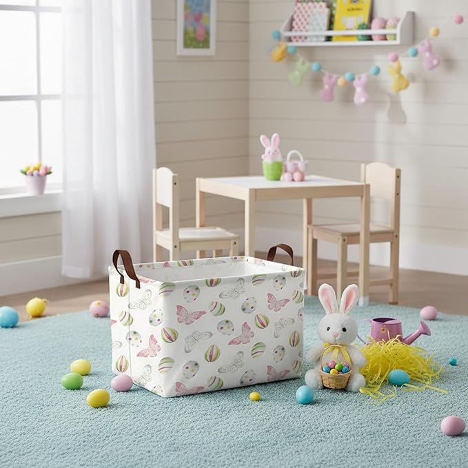 Large Rectangular Cute Kid Easter Basket Empty Bunny Eggs Easter Basket Gift Spring Room Storage Organizer Décor (E-01)
