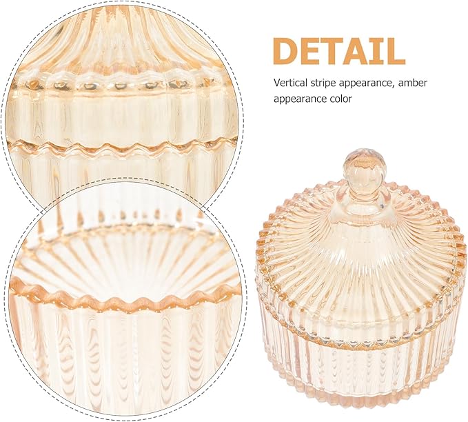 Amber Glass Candy Jar with Lid, Snack Storage Container and Makeup Organizer, Decorative Apothecary Jar for Kitchen and Bathroom Vanity