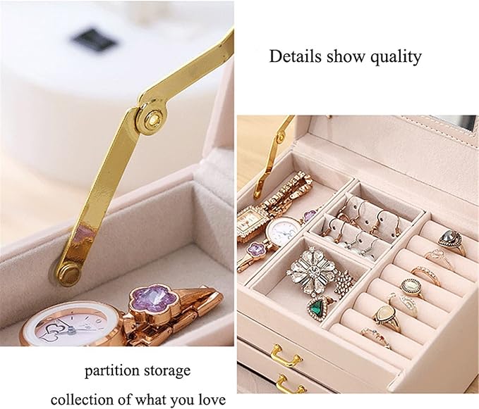 3layers Stud Earrings Ring Jewelry Box Portable Makeup Organizer with Mirror Women Travel Jewellery Storage Case 1Pcs (Color : Light Blue style1)