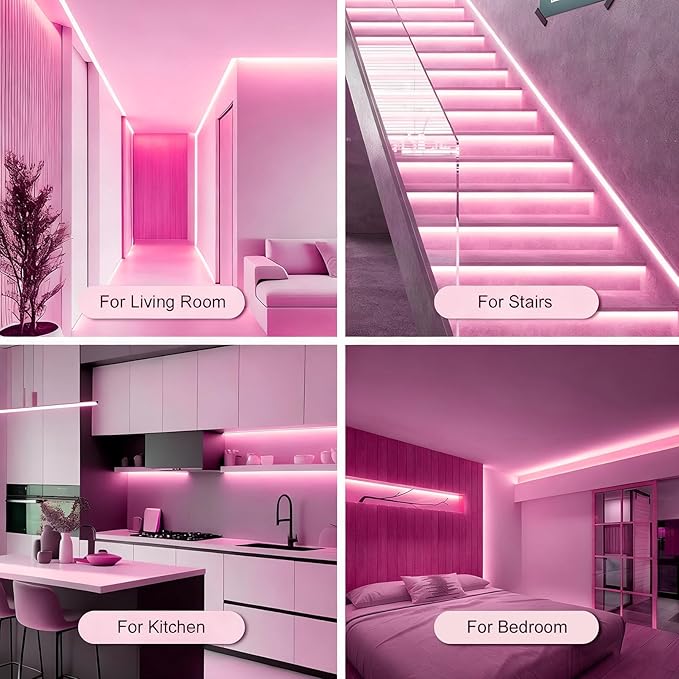 ZSLAIFU Battery Powered LED Strip Lights, 3.3FT COB LED Strip Light, Battery Operated LED Lights, Pink LED Strip Lights Battery Powered for Closet, Cabinet, Shelf, Kitchen, DIY Lighting