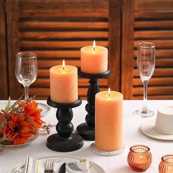 3x6 Inch Yellow Pillar Candles - Set of 3, Unscented, Large, Smokeless Dripless Candles for Dinner Table Decor, Home Rustic Decor, Fall Centerpieces