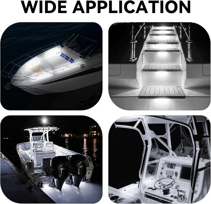 Boat Interior Lights White, Waterproof Led Boat Lighting, Marine Led Strip Lighting, Super Bright Marine Lighting for Night Fishing Pontoon Yacht Sailboat (White 4Pack)