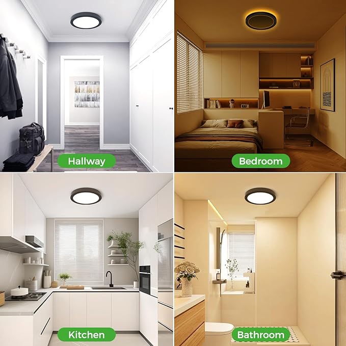 zemty 7 Inch LED Ceiling Light with Night Light 1800K, 3000K/4000K/6500K Dimmable Light Fixtures with Remote Control,12W 1200lm Flush Mount Ceiling Lamp for Bedroom LivingRoom Bathroom Kitchen-Black
