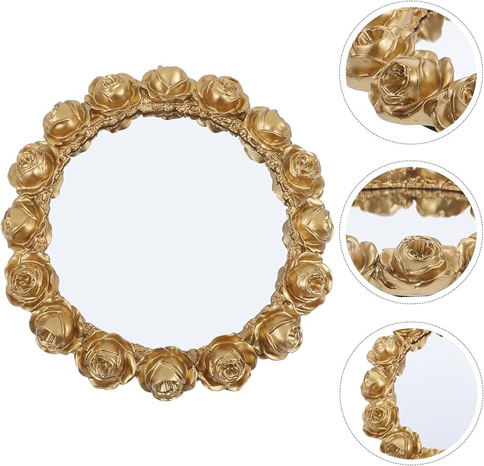 NUOBESTY Gold Mirror Rose Decorative Jewelry Tray, Small Vanity Organizer Plate for Makeup, Trinket, and Snack Storage in Bedroom Or Bathroom