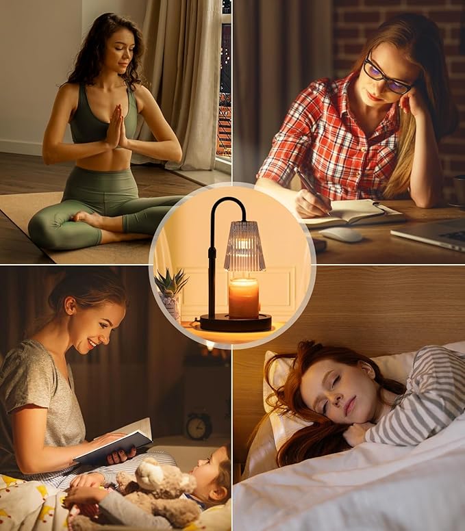 Vanranger Candle Warmer Lamp - Electric Candle Lamps Warmer with Dimmer Adjustable Height Timer Lamp Candles Warmers Glass Vintage Nightstand Lamp Sets with 2 Bulbs(Grey)