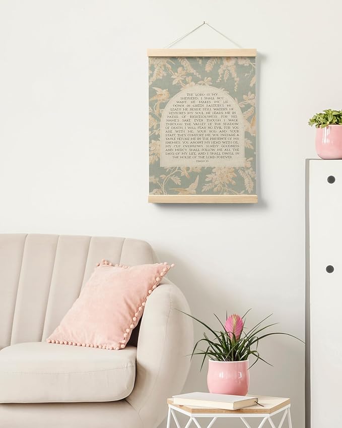 FGFK Vintage Floral Christian Psalm 23 Wall Art Poster Hanger Frame, the Lord is My Shepherd Bible Verse Canvas Prints Framed Wall Decor for Home Bedroom Living Room Church, 12x16 Inch