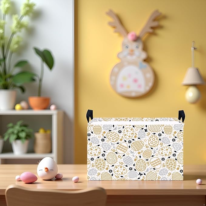 Large Rectangular Cute Kid Easter Basket Empty Bunny Eggs Easter Basket Gift Spring Room Storage Organizer Décor (E-05)