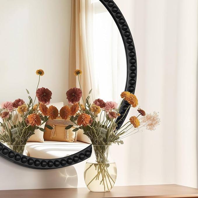 WallBeyond Round Mirrors for Wall Decor, 30'' Wall Mirror Decorative with Beaded Framed for Home Decoration Entryway Living Room Bedroom, Black