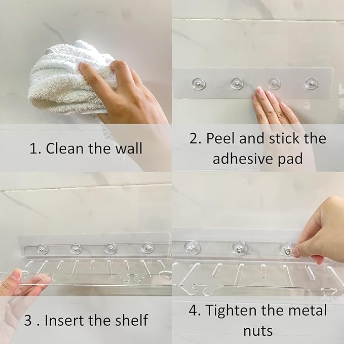 Acrylic Bathroom Shelves, 2 Pack, 12 inch, Adhesive Shower Shelves, Clear Wall Shelf, Rental Friendly,No Drill, Shower Caddy for Perfume, Cosmetics, Skincare