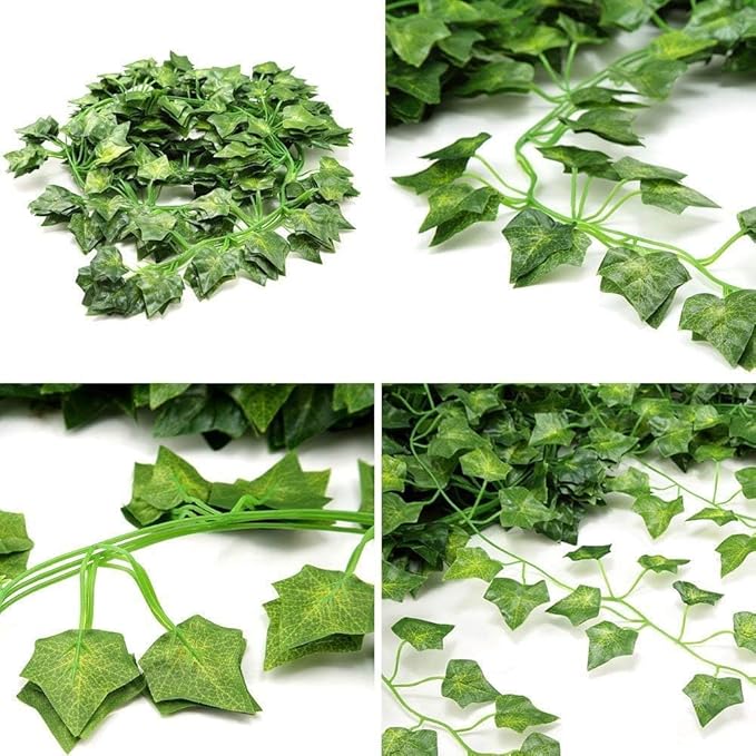 Comtelek 504 FT Artificial Ivy 72 Pack Ivy Vine Garland Ivy Leaves Greenery Garlands Clip Hanging Fake Leaf Plants Faux Green Flowers Decor Home Kitchen Garden Office Wedding Wall