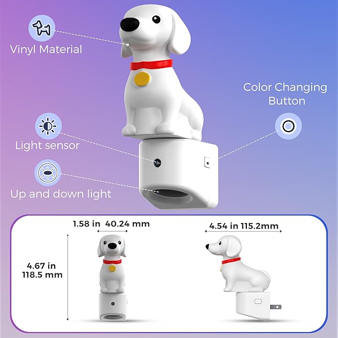 L LOHAS LED Night Light for Kids,3D Cute Puppy Night Lights,Dachshund with Dusk to Dawn Sensor, RGB+Soft White 3000K,Dog Night Light,Birthday Gift Nightlight for Kids, Room Decor,2Pack