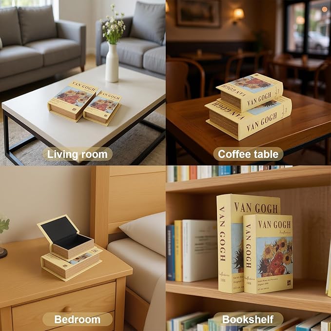 Decorative Books Storage Box Leather & Wood Decor Aesthetic Home Decor for Coffee Tables Bedside Tables Bookshelves Secret Storage for Jewelry,Keys Data cables,photos,souvenirs,set of 2