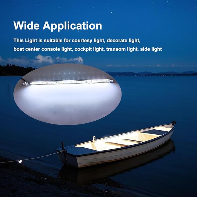 LED Boat Interior Lights, 11.8 Inch White Colour Marine Strip Light, IP67 Waterproof Ambient Lamp for Yacht Fishing Pontoon Boat, 4 Pcs