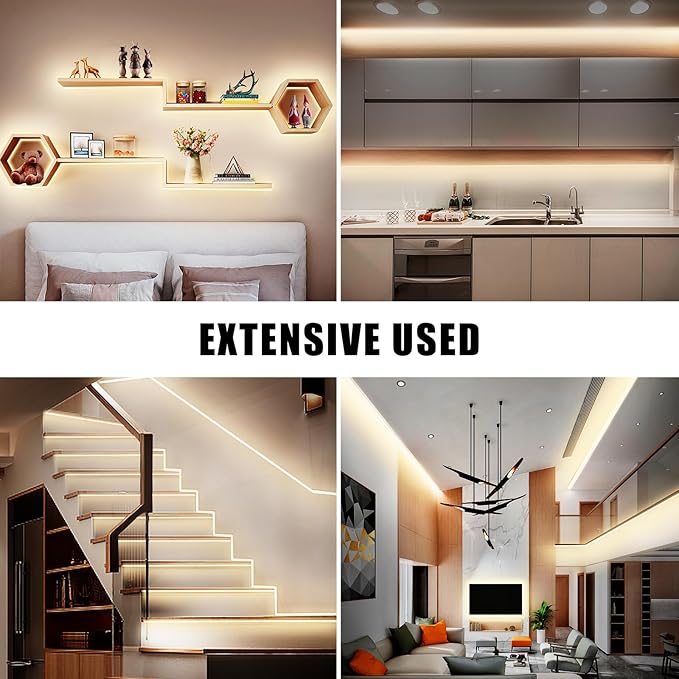 Tatazone White COB Led Strip Lights Max with RF Remote, 16.4ft 3000K Dimmable Ultra Bright Warm White COB Light Strip, Adhesive Indoor COB Led Lights for Living Room, Shelf, Cabinet