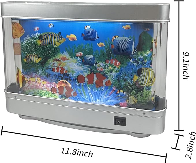 Tokenkuko Fake Motion Fish Tank Mini Aquarium, Artificial Tropical Decorative Lamp Night Light with Moving Fish, Gift for Kids(US Plug)