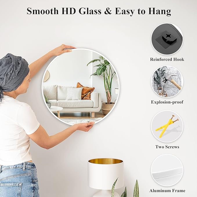 Fabuday White Round Mirror for Bathroom - Small 18 Inch Circle Mirror for Wall Decor with Matte Frame, Living Room, Bedroom, Entryway Circular Mirrors