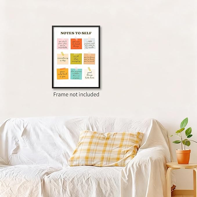 WIUHIO Notes To Self Motivational Quotes Wall Art Mental Health Canvas Poster Modern Colorful Inspirational Prints for Office Home Living Room Wall Decor 24X36 inch Unframed