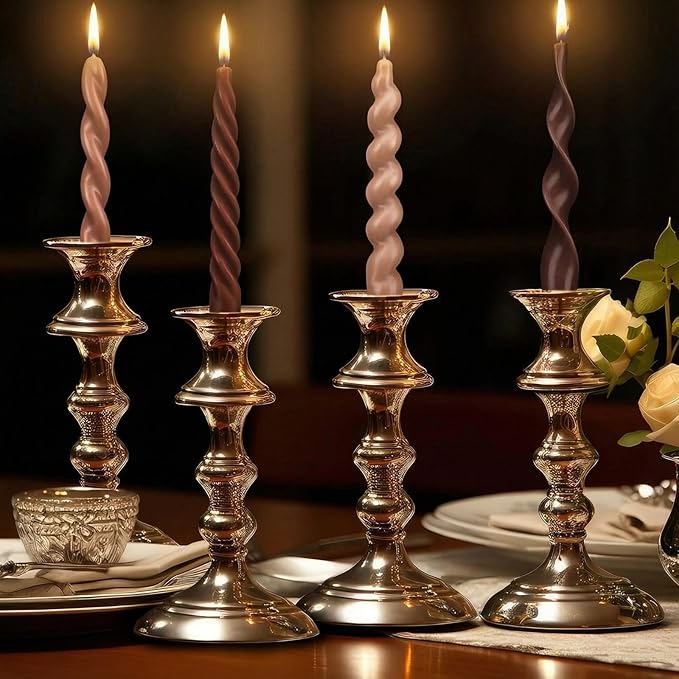 Nuanchu 4 Pcs Twisted Taper Candles Wax Unscented Smokeless Spiral Swirl Candlesticks for Wedding Holiday Dinner Party Home Decorations(7.87 Inch,Pure,Neutral)