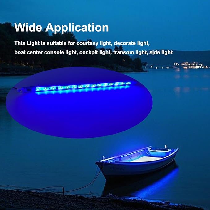 LED Boat Interior Lights, 11.8 Inch Blue Colour Marine Strip Light, IP67 Waterproof Ambient Lamp for Yacht Fishing Pontoon Boat, 4 Pcs