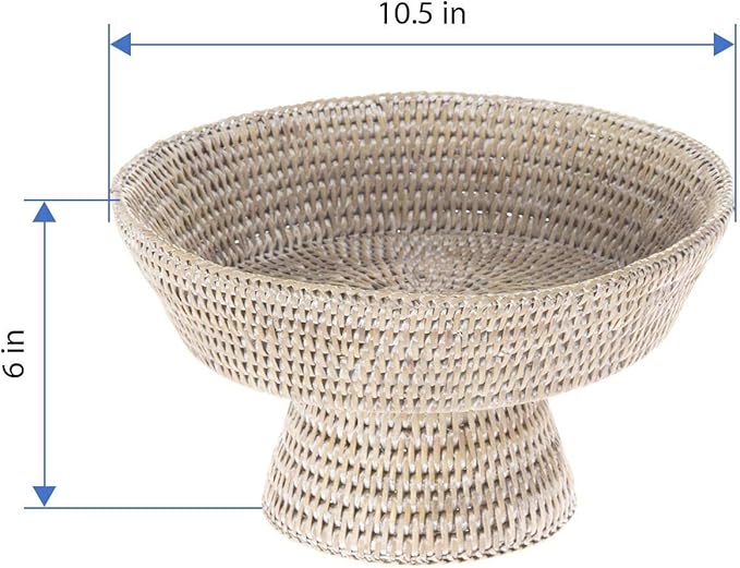 KOUBOO La Jolla Rattan Fruit Bowl, Decorative Kitchen Basket, Wicker Storage Bowl for Fruit, Vegetables, Modern Home Decor, Serving Platter, Small Tray, White Wash