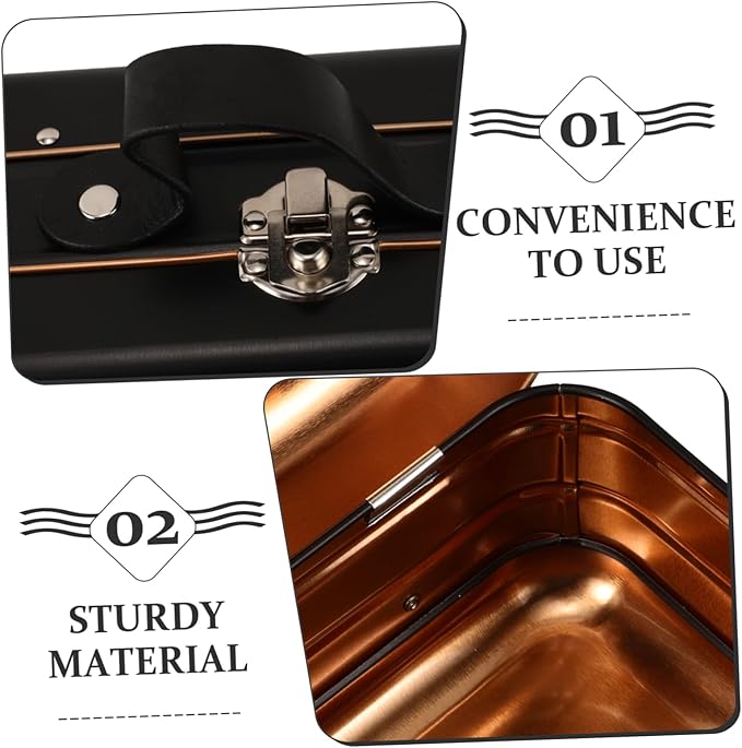 Levemolo Mini Suitcase Iron Storage Box Vintage Decorative Container for Coins and Candy Compact Organizer for Parties and Weddings Black Tin Plate Design