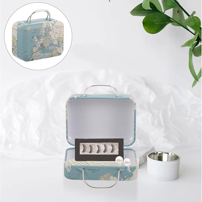 Vintage Mini Eyelash Storage Case Retro Small Jewelry Box Metal False Eyelash Container with Handle Travel Sundries Organizer for Makeup Accessories