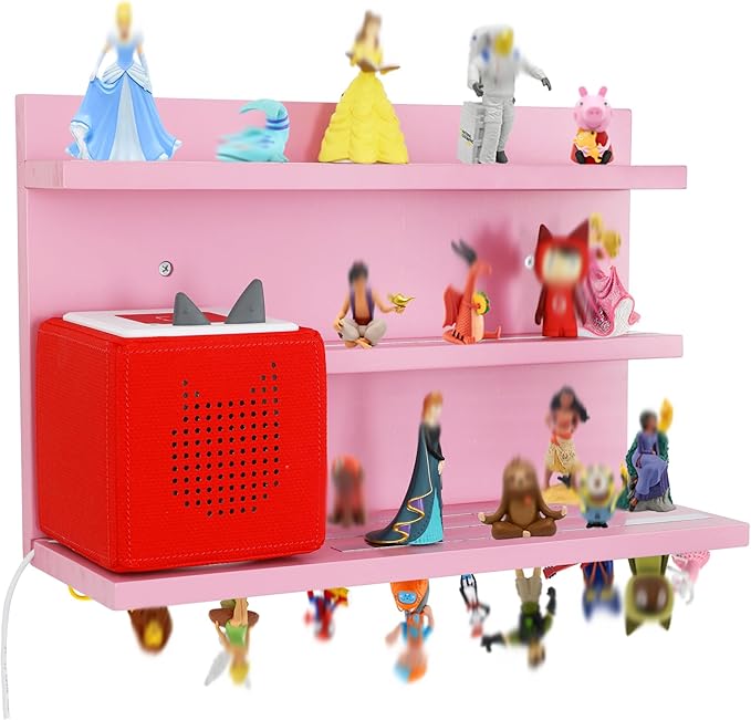 PHOENANCEE for Tonies Shelf Magnetic,for Toniebox Figures Storage Display Shelf 40-48 Character,Wall Floating Shelves Wooden,Compatible Charging Station for Children Kid's Room,Pine,3 Tier