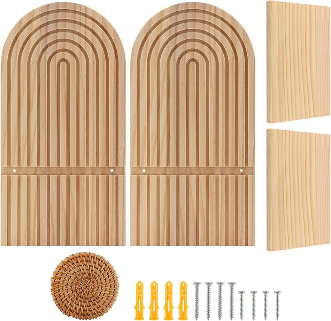 Boho Shelf Wall Decor Set of 2, Modern Arched Wooden Hanging Shelves Rainbow Wall Candle Holder Wood Bohemian Floating Shelves for Bathroom Nursery Bedroom(Color:Wood)