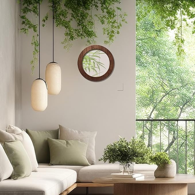 3 PCS Wall Mirrors Decorative, 8 Inch Small Round Rustic Wood Mirror Decorative Wall Mirror for Home Door Living Room Bathroom Bedroom and Entryway (Not Real Glass Mirror)