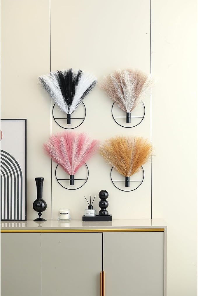 Pretty Jolly Boho Wall Decor 2 Pack, Metal Wall Hanging - Artificial Pampas in Beige & Coffee for Living Room, Bedroom, Dining Room & Bathroom