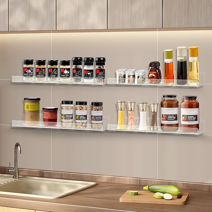 Boxalls Acrylic Clear Shelves - 6 Pack, 15 Inches Wall Storage Organizer Floating Shelf for Bathroom, Bedroom, Kitchen Variety Room, High Transparency Acrylic Waterproof Shelves