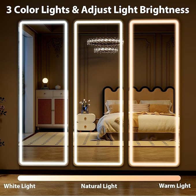 56x20 Full Length Mirror with LED Lights, LED Mirrors Full Length Floor Mirror Full Body Mirror for Bedroom Wall Mounted Free Standing