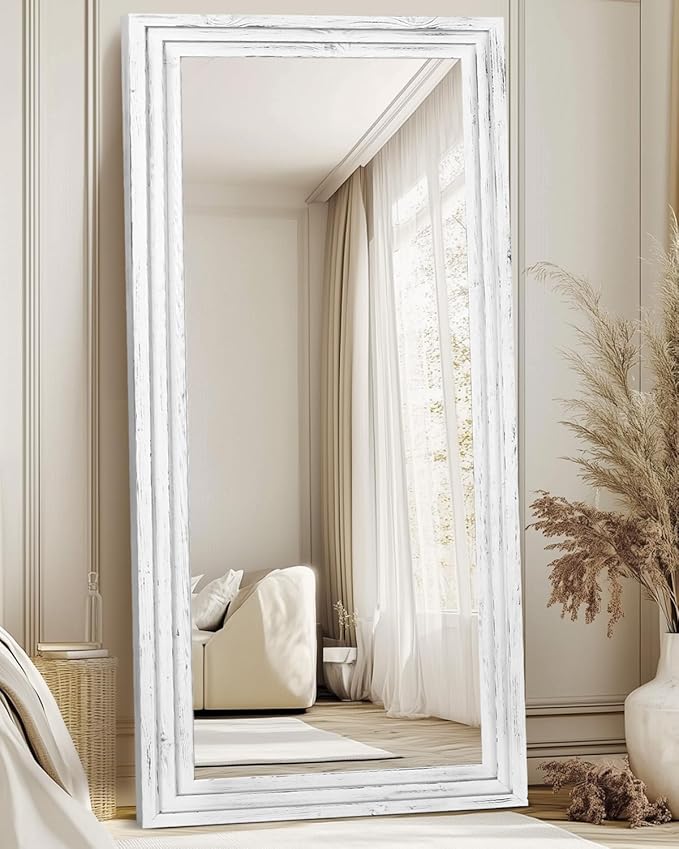 Full Length Mirror 76"x34" Solid Wood Frame Floor Large Mirror for Living Room, Bedroom Hanging or Leaning Wall-Mounted, White