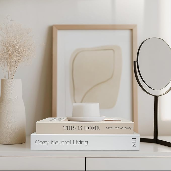 Decorative Books for Neutral Home - Fake Books Storage Box for Decoration - Set of 2 Coffee Table Book - Photo Storage Keepsake Box for Room Bookshelf Decor, Beige