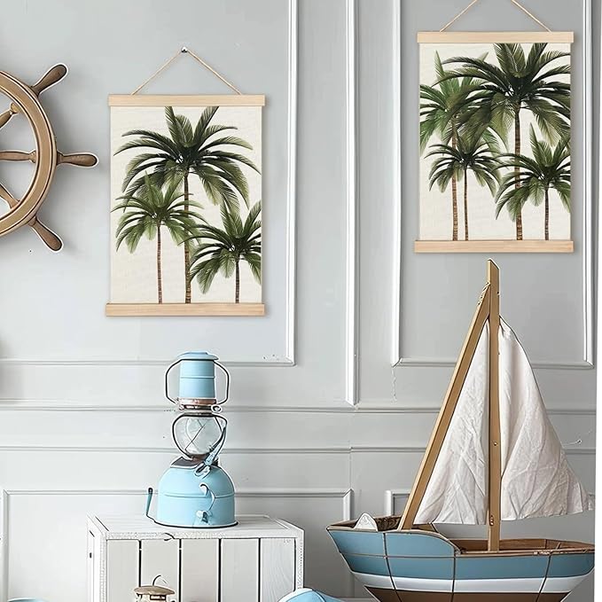 RYYCDOI Palm Tree Wall Art, Tropical Palm Tree Beach Poster, Coastal Tropical Wall Decor, Beachy Wall Decor for Home Bedroom Living Room, 12x16 Inches Set of 2