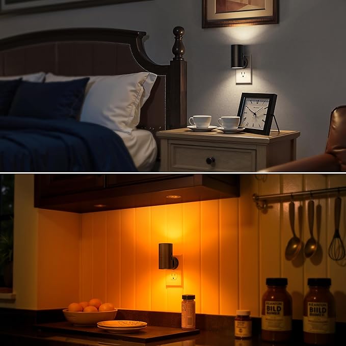 Briignite Night Lights Plug into Wall, 5CCT LED Night Light Plug in, Dusk to Dawn Sensor, 330° Swivel Plug, 0-100LM Adjustable Brightness, Dimmable NightLight for Hallway, Bedroom, Stairway, 2 Pack