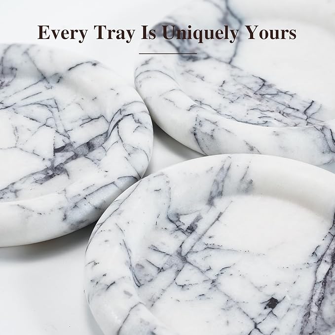 Lilac Marble Tray - Round Vanity Tray for Jewelry & Makeup Organizer, Decorative Coffee Table Tray for Bathroom, Bedroom, and Dressing Table