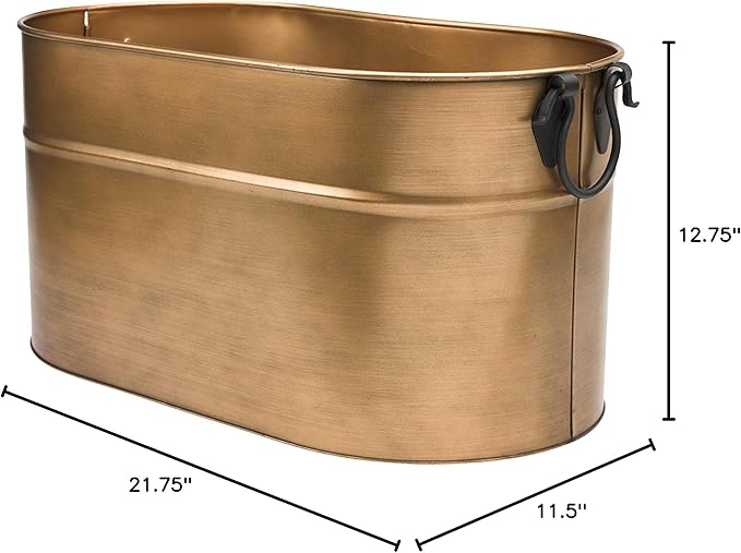 Plow & Hearth Vintage-Style Antique Copper Firewood Bucket with Wrought Iron Handles | Decorative Firewood Rack | Galvanized Steel Log Holder for Fireplace | 13.25" W x 11.25" H x 21.25" L